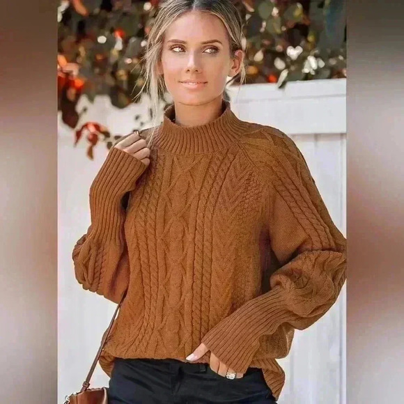 Cupshe Sweaters - Cupshe Pumpkin cable knit sweater | balloon sleeves | Size Small
